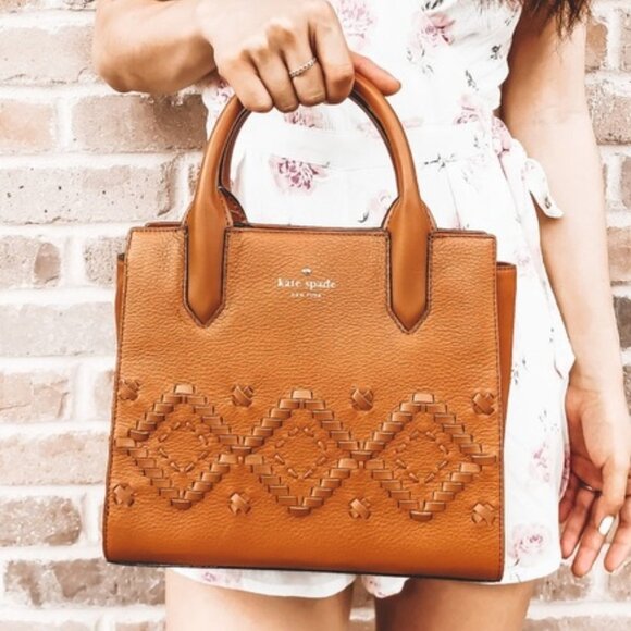 kate spade Handbags - Kate Spade Flynn Street Meriweather Satchel Bag Warm Cognac Tan Braid Weave